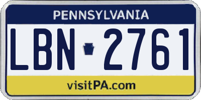 PA license plate LBN2761