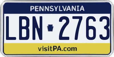 PA license plate LBN2763