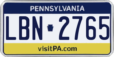 PA license plate LBN2765