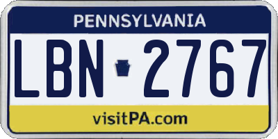 PA license plate LBN2767