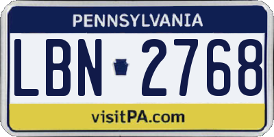 PA license plate LBN2768