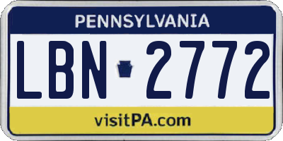 PA license plate LBN2772