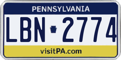 PA license plate LBN2774