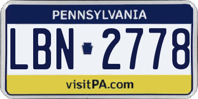 PA license plate LBN2778