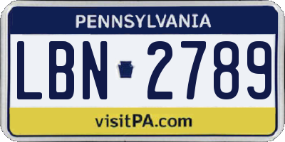 PA license plate LBN2789
