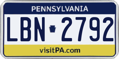 PA license plate LBN2792