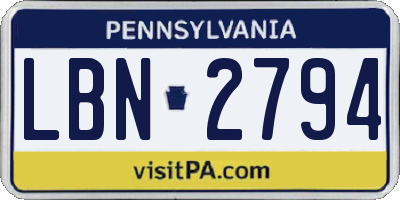 PA license plate LBN2794