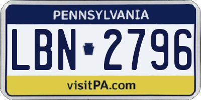 PA license plate LBN2796