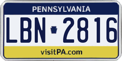 PA license plate LBN2816