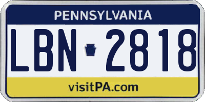 PA license plate LBN2818