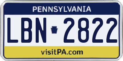 PA license plate LBN2822
