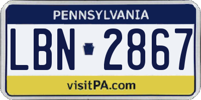 PA license plate LBN2867