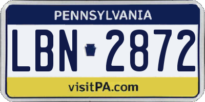 PA license plate LBN2872