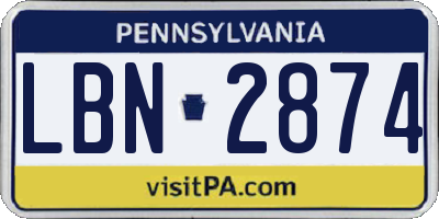 PA license plate LBN2874