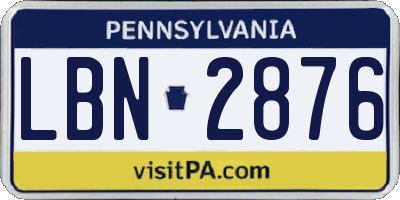 PA license plate LBN2876