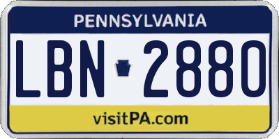PA license plate LBN2880