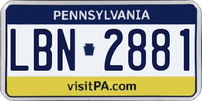 PA license plate LBN2881