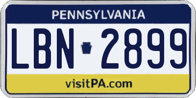 PA license plate LBN2899