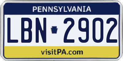 PA license plate LBN2902