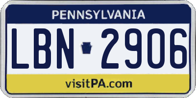 PA license plate LBN2906