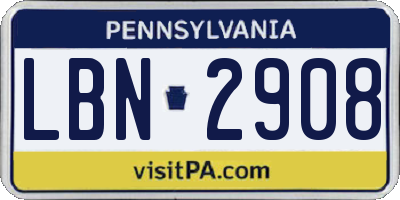 PA license plate LBN2908