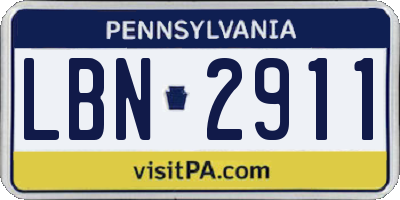 PA license plate LBN2911