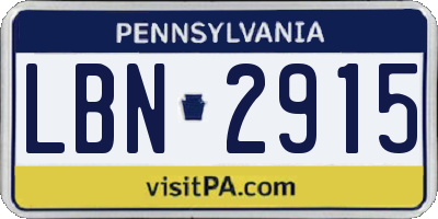 PA license plate LBN2915