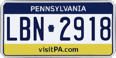 PA license plate LBN2918