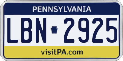 PA license plate LBN2925
