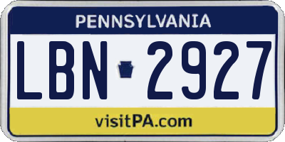 PA license plate LBN2927