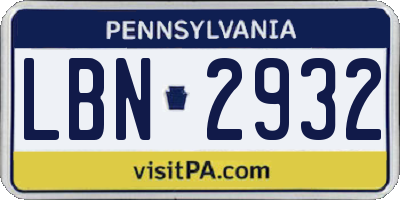 PA license plate LBN2932