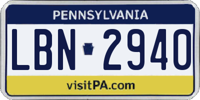 PA license plate LBN2940
