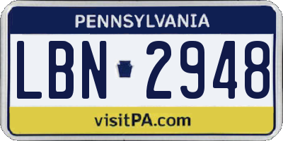 PA license plate LBN2948