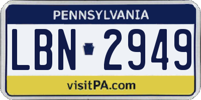 PA license plate LBN2949