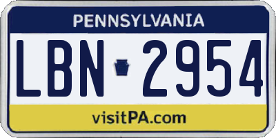 PA license plate LBN2954