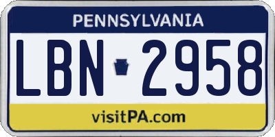 PA license plate LBN2958