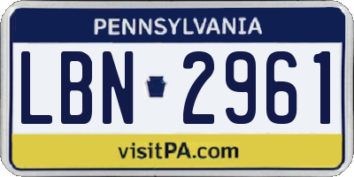 PA license plate LBN2961