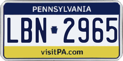 PA license plate LBN2965