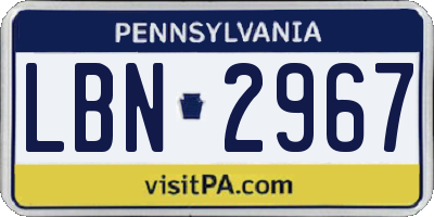 PA license plate LBN2967
