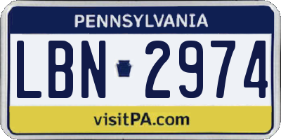 PA license plate LBN2974