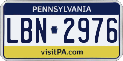 PA license plate LBN2976