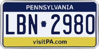 PA license plate LBN2980