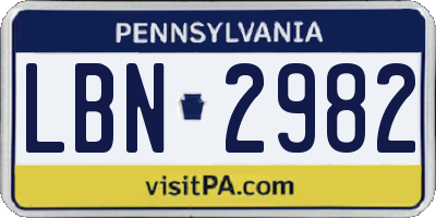 PA license plate LBN2982