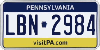 PA license plate LBN2984