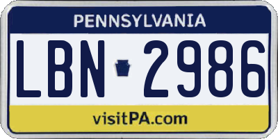 PA license plate LBN2986