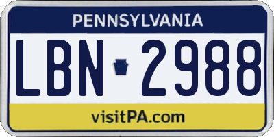 PA license plate LBN2988