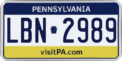PA license plate LBN2989