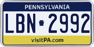 PA license plate LBN2992
