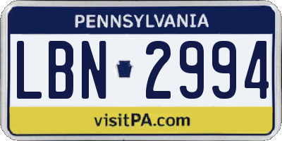 PA license plate LBN2994