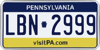 PA license plate LBN2999